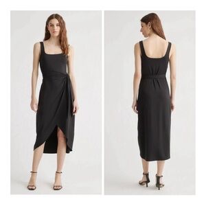 NEW Quince Women's Black Tencel Jersey Side Tie Midi Dress Silky Smooth Size XS